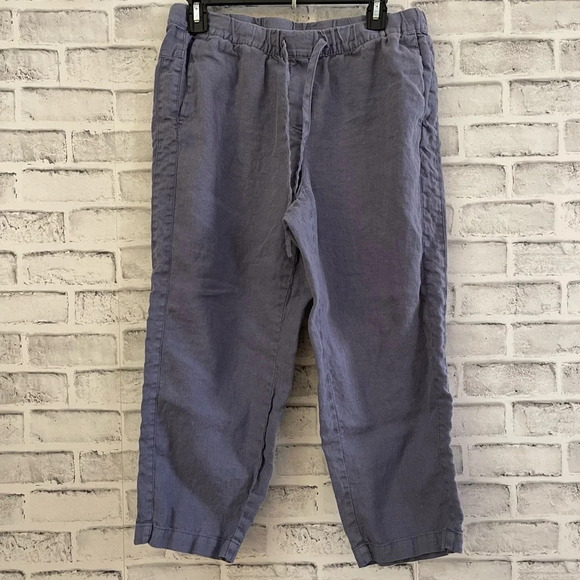 Women’s Pure J.Jill blue cropped pull-on pants, 100% linen, size medium petite - Picture 1 of 5